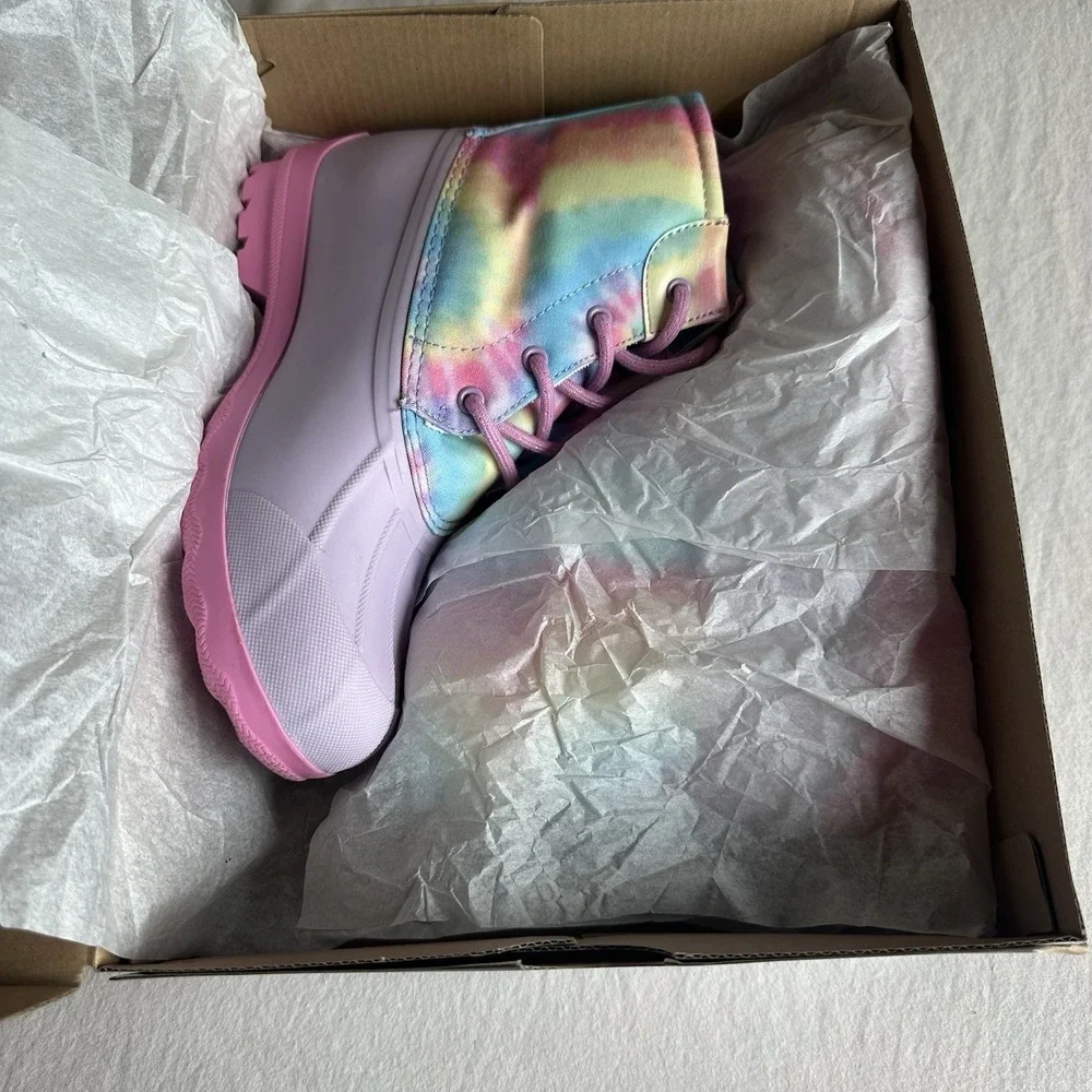 Sperry Port Boot Rain Weather Duck Boots Tie Dye Pastel Rainbow New In Box 5Y